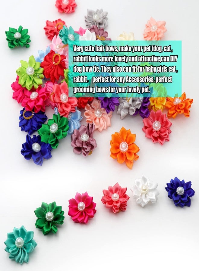 YAKA 40PCS(20Paris) Cute Dog Hair Bows with Rubber Bands Pearls Flowers Topknot Dog Bows Pet Grooming Products 20 Colors - Image 3